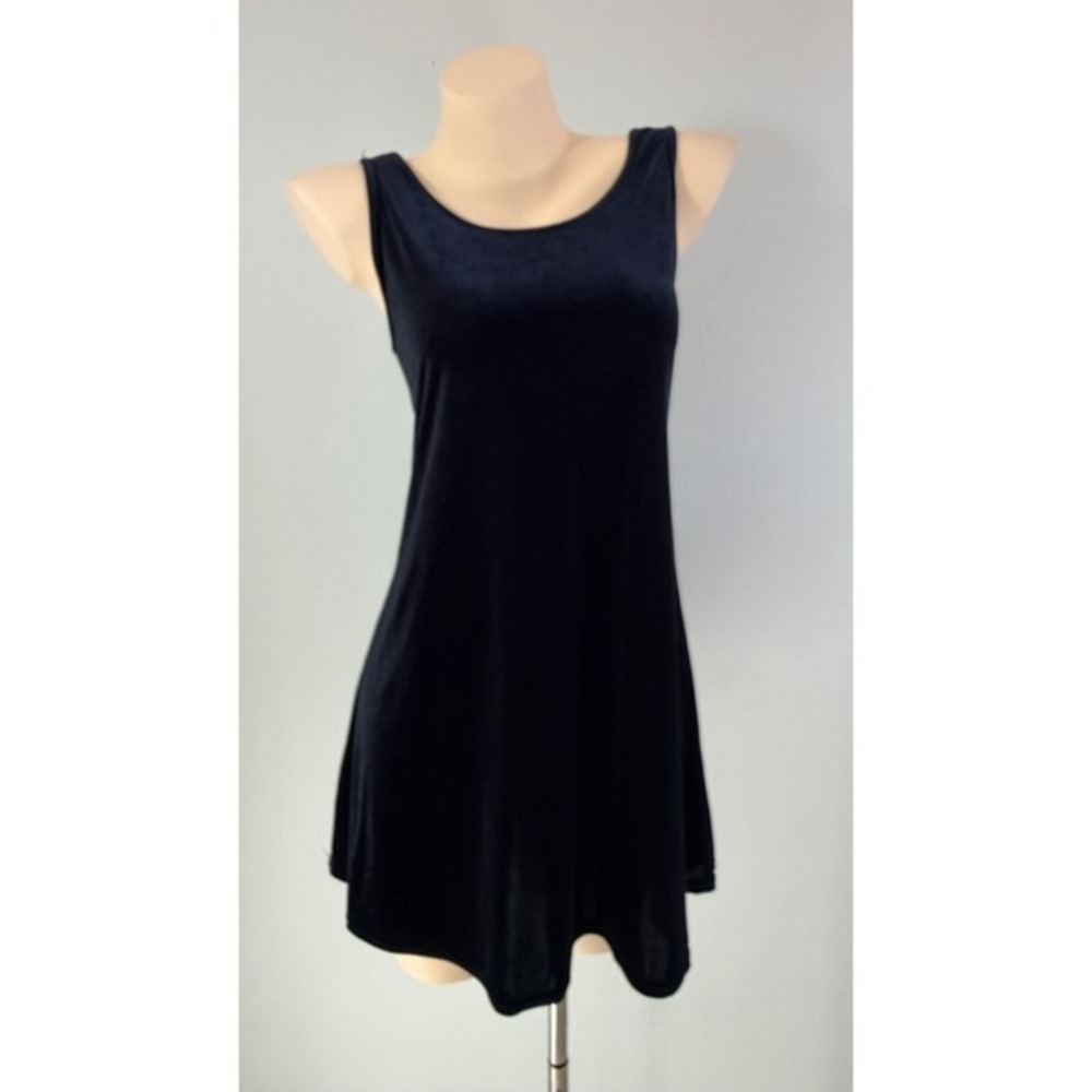 VTG USA Laurel California Grunge Goth Black Velvet Sleeveless Mini Shift Dress M - Picture 11 of 11